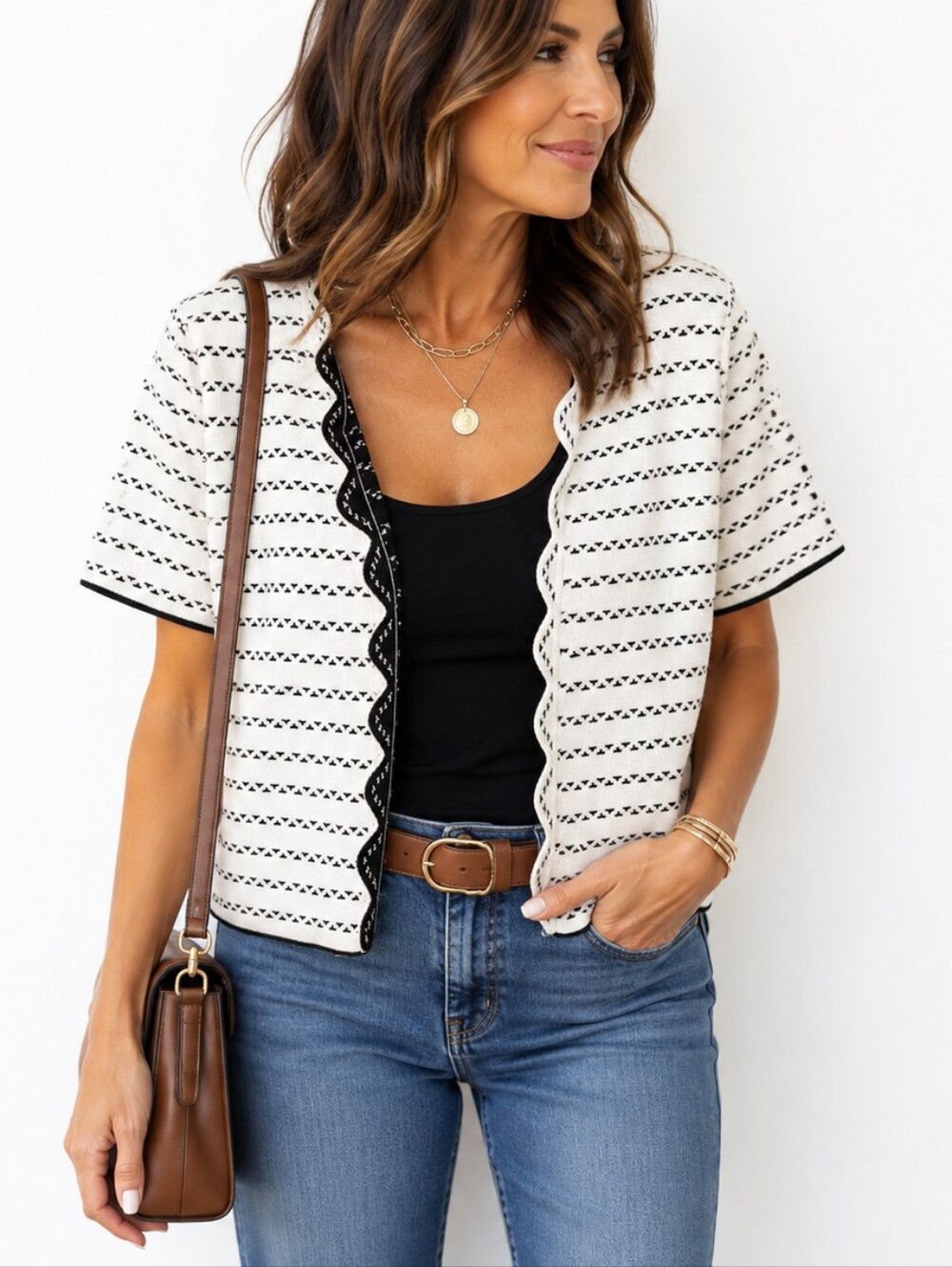 7th Avenue New York & Company Design Studio Cropped Scalloped Cardigan